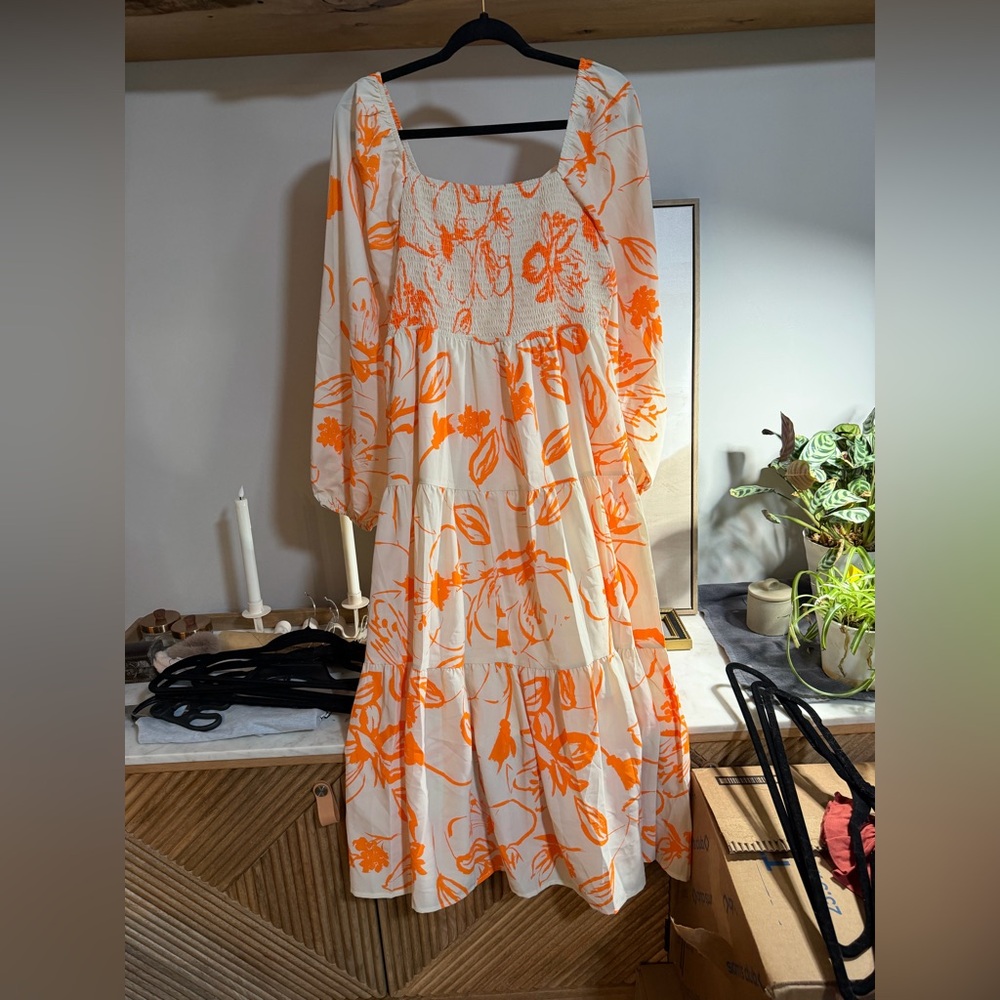NWT BTFBM Floral Orange and Cream Midi Dress - Picture 4 of 4